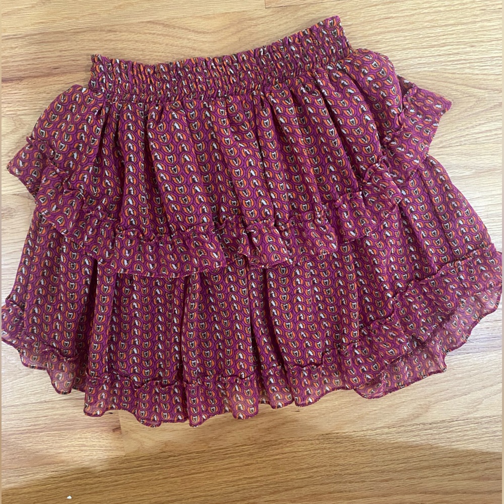 MISA magenta and orange ruffle skirt